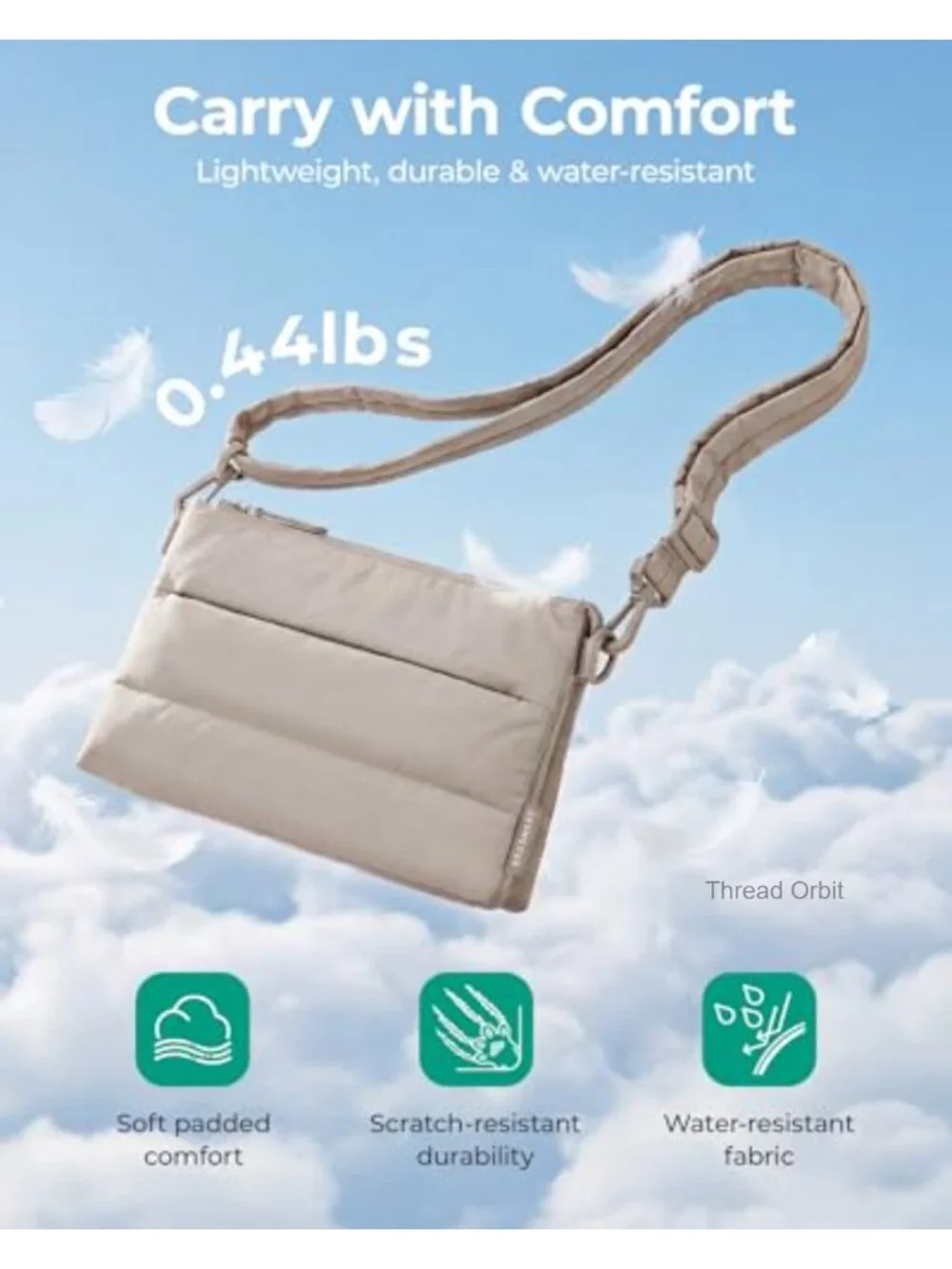 Puffy Crossbody Bag with RFID Blocking, Triple Compartment Travel Purse